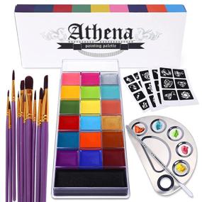 img 4 attached to 🎨 UCANBE Athena Face Body Paint Oil Makeup Set: 20 Colors for FX Halloween Party Painting + Stainless Steel Mixing Palette, Spatula Tool, 10 pcs Artist Paintbrushes, Tattoo Stencil Arts Crafts Kit