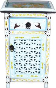 img 1 attached to 💙 Exquisite Moroccan Turquoise Nightstand Table with Arabic Design and Elegant Glass Top