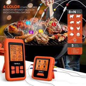 img 1 attached to 🌡️ 4-Probe Wireless Meat Thermometer with Remote Control, Wideview Alarm Timer, 180° FSTN Display, Real 490Ft Range - Digital Thermometer for Smoker, Oven, Grill, BBQ, Candy