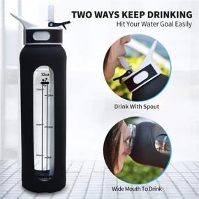 img 2 attached to 32oz Reusable Glass Water Bottle with Straw & Wide Mouth, Black Silicone Sleeve - 1L Time Marker, 100% Leakproof BPA-Free Borosilicate Glass