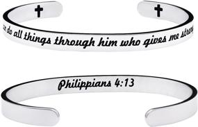 img 4 attached to Yiyang Christian Stainless Steel Cuff Bracelet for Women with Bible Verse Cross - Religious Faith Jewelry for Baptism, Christmas, Birthday - Gifts for Her, Mother, Daughter, Sister, Friends