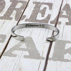 img 1 attached to Yiyang Christian Stainless Steel Cuff Bracelet for Women with Bible Verse Cross - Religious Faith Jewelry for Baptism, Christmas, Birthday - Gifts for Her, Mother, Daughter, Sister, Friends