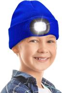 ocatoma led beanie hat with light - rechargeable usb headlight for kids boys girls, warm winter knit cuffed hats, unisex design logo