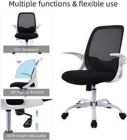 img 1 attached to 🪑 Small White Ergonomic Office Chair - Swivel Mesh Computer Task Chair with Flip-up Arms, Adjustable Height - Ideal for Adults and Kids - Sytas