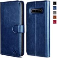 ocase samsung galaxy s10 plus / s10+ wallet case, blue - card slot, kickstand, tpu shockproof interior, leather flip design logo