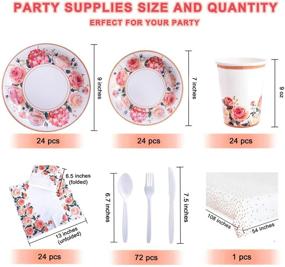 img 3 attached to Vintage Floral Party Supplies Set - Serves 24 | Rose Flower Disposable Plates, Napkins, Cups, Utensils, Tablecloth | Perfect for Baby Shower, Birthday, Bridal Shower, Tea Party