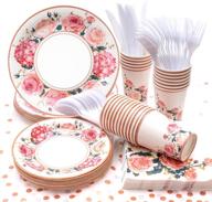 vintage floral party supplies set - serves 24 | rose flower disposable plates, napkins, cups, utensils, tablecloth | perfect for baby shower, birthday, bridal shower, tea party logo