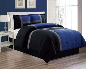 img 2 attached to GrandLinen 4-Piece All-Season Down Alternative Quilted Patchwork Full Size Comforter Set - Summer Cooling Ultra Soft Bedding - Plush Microfiber Fill - Machine Washable (Navy, Blue, Black, White)