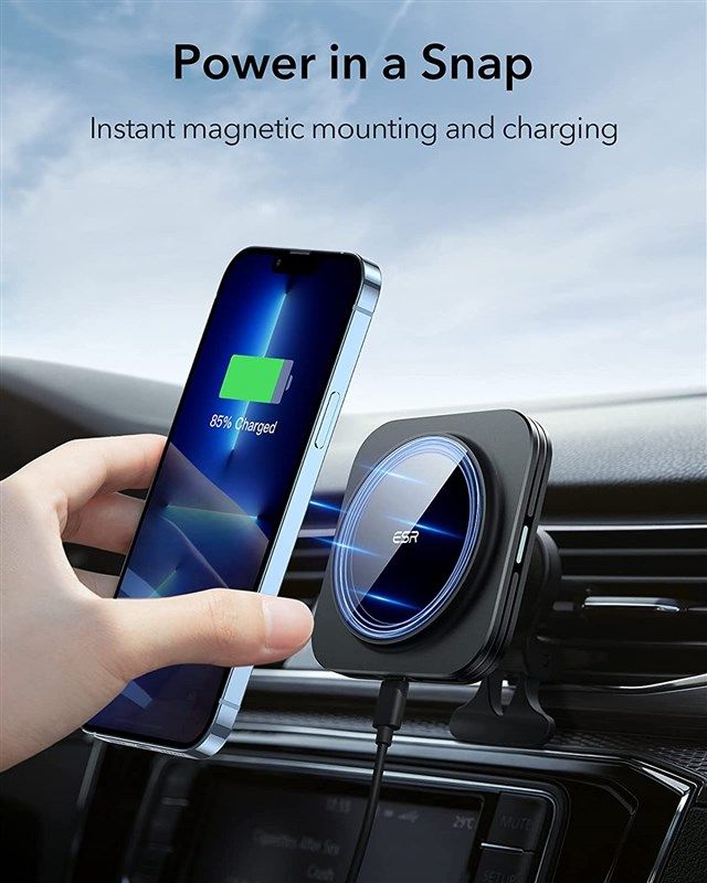 🔌 ESR HaloLock Magnetic Wireless Car Charger, Fast Charging…
