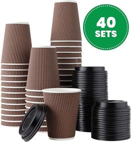 img 3 attached to ☕ 40 Sets - 12 oz. Insulated Double Wall Paper Hot Coffee Cups With Lids, Brown Ripple Design