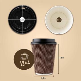 img 2 attached to ☕ 40 Sets - 12 oz. Insulated Double Wall Paper Hot Coffee Cups With Lids, Brown Ripple Design