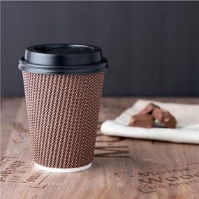 img 1 attached to ☕ 40 Sets - 12 oz. Insulated Double Wall Paper Hot Coffee Cups With Lids, Brown Ripple Design