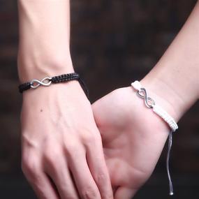 img 3 attached to RINHOO 2PC/Set Stainless Steel 8-Infinity Couple Bracelet: Stylish Braided Leather Rope Bangle for Adjustable Wrist Fit (7-9 Inch) - Perfect for Lover Friendship