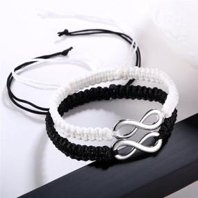 img 1 attached to RINHOO 2PC/Set Stainless Steel 8-Infinity Couple Bracelet: Stylish Braided Leather Rope Bangle for Adjustable Wrist Fit (7-9 Inch) - Perfect for Lover Friendship
