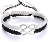 rinhoo 2pc/set stainless steel 8-infinity couple bracelet: stylish braided leather rope bangle for adjustable wrist fit (7-9 inch) - perfect for lover friendship logo
