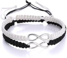 img 4 attached to RINHOO 2PC/Set Stainless Steel 8-Infinity Couple Bracelet: Stylish Braided Leather Rope Bangle for Adjustable Wrist Fit (7-9 Inch) - Perfect for Lover Friendship