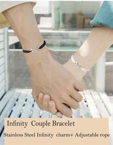 img 2 attached to RINHOO 2PC/Set Stainless Steel 8-Infinity Couple Bracelet: Stylish Braided Leather Rope Bangle for Adjustable Wrist Fit (7-9 Inch) - Perfect for Lover Friendship