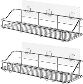 img 4 attached to 304 Stainless Steel Adhesive Shower Caddy Shelf Basket with Hooks - Pack of 2, Silver