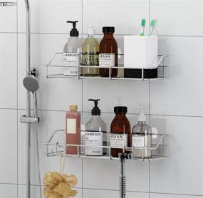 img 2 attached to 304 Stainless Steel Adhesive Shower Caddy Shelf Basket with Hooks - Pack of 2, Silver