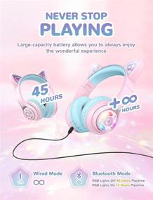 img 1 attached to 🎧 Наушники с Bluetooth-поддержкой iClever Cat Ear - беспроводные наушники накладного типа с микрофоном, светодиодной подсветкой и ограничением громкости - идеально подходят для детей, подростков, девочек, мальчиков - розовые BTH13