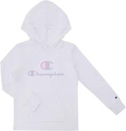 👚 длинный рукав девочки champion heritage с капюшоном: растяжимая верхняя детская одежда с карманом - лучшее сочетание комфорта и стиля! логотип