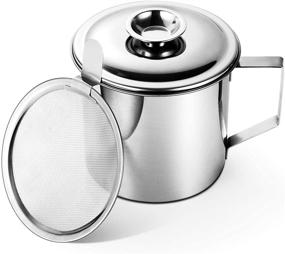 img 4 attached to 🍳 Stainless Steel Grease Strainer Container for Bacon Grease - Ideal Pan Grease Holder, Cooking Oil Keeper, and Storage (1.25 Quart, 5 Cups)