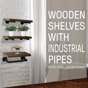 img 3 attached to 🛠️ Olillo Industrial Pipe Shelves with Towel Rack: Stylish DIY Floating Wood Shelves on Industrial Pipes - Rustic Mounted Wall Shelf for Bathroom, Kitchen, Living Room, Bedroom - Farmhouse Decor Shelving Units