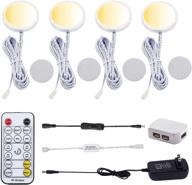 🔆 aiboo led under cabinet puck lights - color temperature adjustable warm+white double color - dimmable rf remote controller - kitchen shelf ambiance display lighting (4 lights, 12w) логотип