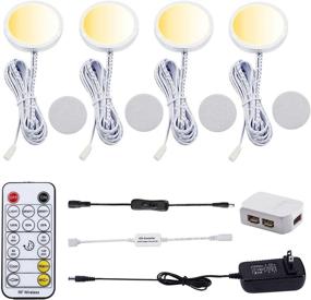 img 4 attached to 🔆 AIBOO LED Under Cabinet Puck Lights - Color Temperature Adjustable Warm+White Double Color - Dimmable RF Remote Controller - Kitchen Shelf Ambiance Display Lighting (4 Lights, 12W)