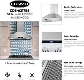 img 2 attached to 🔥 Upgrade Your Kitchen with the Cosmo 63175S Wall Mount Range Hood - Ductless Convertible Duct, Chimney-Style Vent, LEDs Light, Stainless Steel Design
