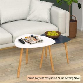 img 2 attached to Bamboo Nesting Table Set: Triangle Modern Coffee Table in White & Gray for Living Room and Bedroom