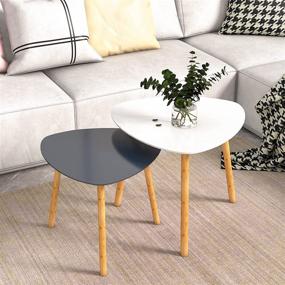 img 3 attached to Bamboo Nesting Table Set: Triangle Modern Coffee Table in White & Gray for Living Room and Bedroom