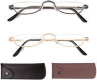 👓 stylish half reading glasses in metal frame - 2 pairs 1.5 strength for women and men + pouch logo