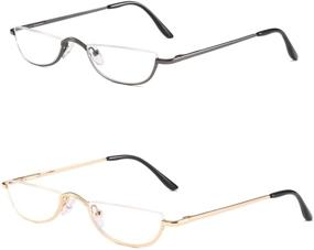 img 3 attached to 👓 Stylish Half Reading Glasses in Metal Frame - 2 Pairs 1.5 Strength for Women and Men + Pouch