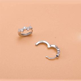 img 2 attached to Dainty Wave Leaf CZ Small Hoop Sleeper Cuff Earrings for Women Girls - 925 Sterling Silver Stunning Tiny Huggie Cartilage Hoops - Cubic Zirconia Hypoallergenic Piercing Jewelry - Birthday Gifts