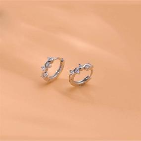 img 1 attached to Dainty Wave Leaf CZ Small Hoop Sleeper Cuff Earrings for Women Girls - 925 Sterling Silver Stunning Tiny Huggie Cartilage Hoops - Cubic Zirconia Hypoallergenic Piercing Jewelry - Birthday Gifts