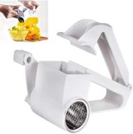 kitchen pro 360° rotating cheese grater & stainless steel bucket - manual hand-held cutter for hard cheese, chocolate, nuts - white logo