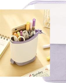 img 1 attached to 🖊️ Friinder Retractable Telescopic Pen Pencil Holder Organizer, PU Corduroy Stand-up Transformer Bag in Colorful Purple - Ideal for Christmas, New Year Gift or Cosmetics Pouch Makeup Bag