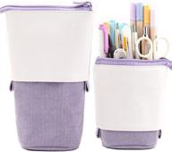 🖊️ friinder retractable telescopic pen pencil holder organizer, pu corduroy stand-up transformer bag in colorful purple - ideal for christmas, new year gift or cosmetics pouch makeup bag логотип