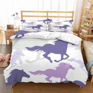 🐎 moumouhome twin size 3d running purple/gray horses bedding set - animal horse-themed twin bedspread & white comforter cover set for kids boys girls decor - includes 2 pieces: 1 duvet cover, 1 pillowcase logo