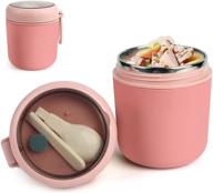 kids vacuum insulated food jar with foldable spoon - leak proof, stainless steel thermal container for hot or cold food - perfect for school, office, picnic, travel, outdoors (pink) логотип