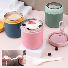 img 2 attached to Kids Vacuum Insulated Food Jar with Foldable Spoon - Leak Proof, Stainless Steel Thermal Container for Hot or Cold Food - Perfect for School, Office, Picnic, Travel, Outdoors (Pink)