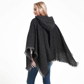 img 1 attached to 🧣 Stylish Women's Plaid Oversized Hooded Poncho Blanket: Warm Knit with Tassel Detailing