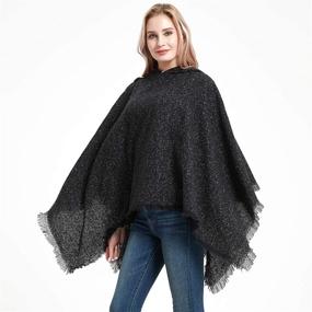 img 2 attached to 🧣 Stylish Women's Plaid Oversized Hooded Poncho Blanket: Warm Knit with Tassel Detailing