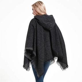 img 3 attached to 🧣 Stylish Women's Plaid Oversized Hooded Poncho Blanket: Warm Knit with Tassel Detailing