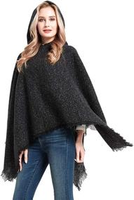 img 4 attached to 🧣 Stylish Women's Plaid Oversized Hooded Poncho Blanket: Warm Knit with Tassel Detailing