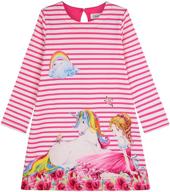 🦄 quedoris girls dress: unicorn printed a-line long sleeve casual dress for kids (4-10 years) logo