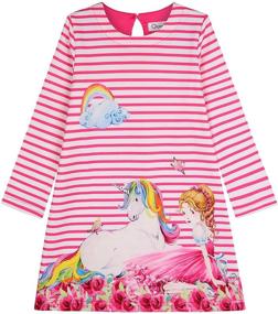 img 4 attached to 🦄 Quedoris Girls Dress: Unicorn Printed A-line Long Sleeve Casual Dress for Kids (4-10 Years)