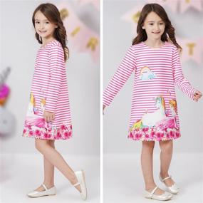 img 1 attached to 🦄 Quedoris Girls Dress: Unicorn Printed A-line Long Sleeve Casual Dress for Kids (4-10 Years)