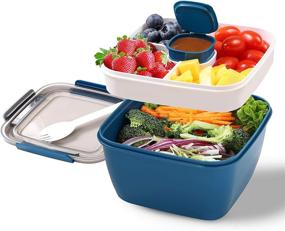 img 4 attached to 🥗 52 Oz Portable Salad Lunch Container - 4 Compartment Salad Bowl with Dressing Cup - Large Bento Boxes for Meal Prep On-the-Go - Food Fruit Snack Containers for Adults